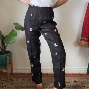 Linen Embroidered Butterfly Pants